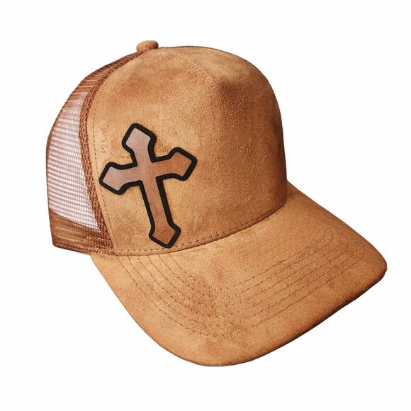 NWT Cross Faux Suede Snap Back Mesh Trucker Hat Cap - Picture 2 of 10